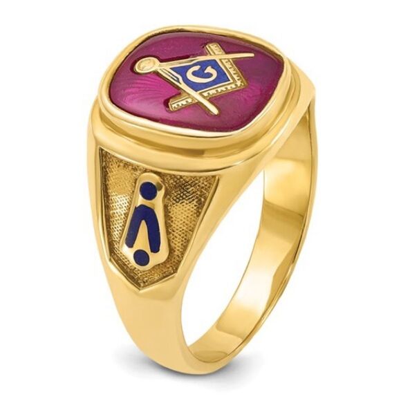 10k Gold Men's Ruby Blue Lodge Masonic Ring: A Blend of Style and Tradition - Picture 8 of 9